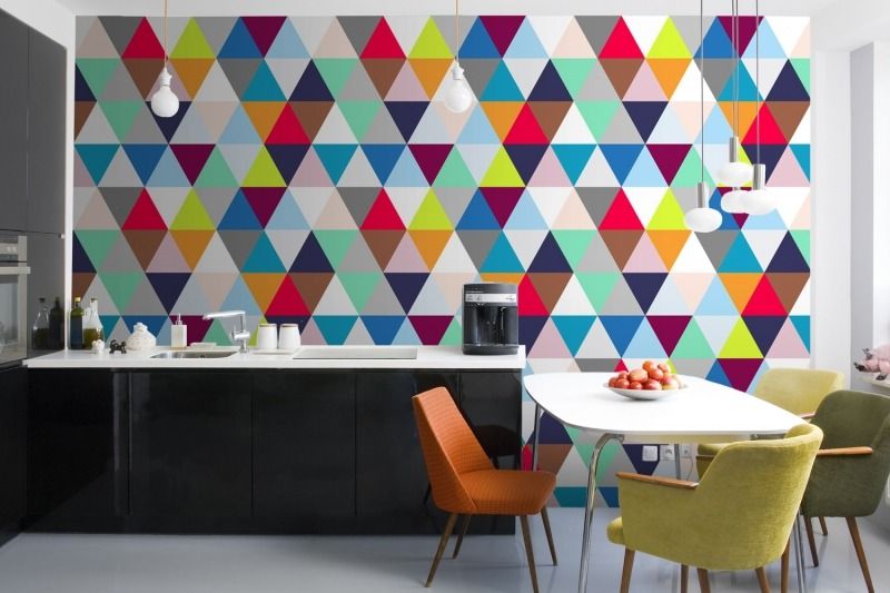 Summer interior design trend -Colorful geometric patterned wallpaper 