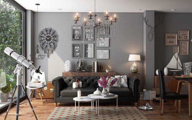 metal accents in wall decor, light fixtures and furnishings