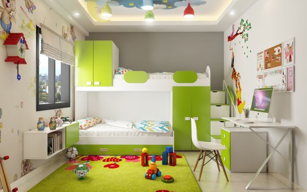green and white boy's bedroom