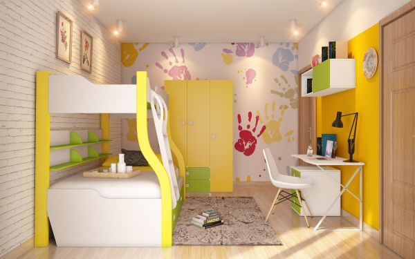 yellow and white boy's bedroom