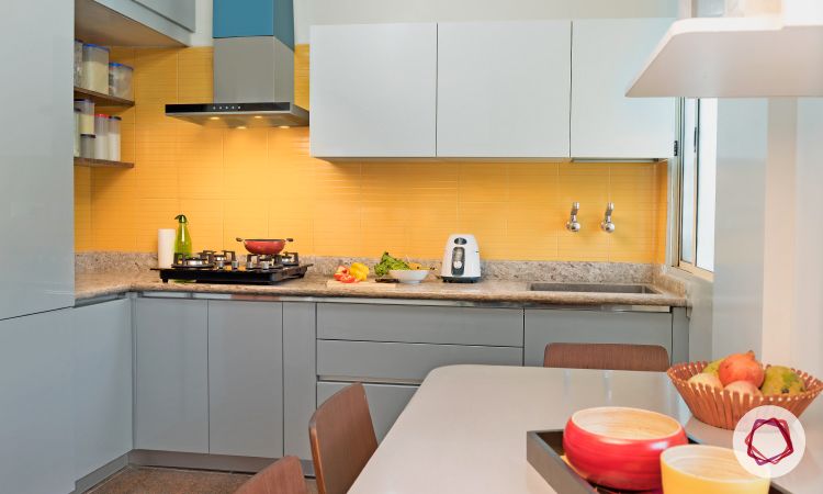 Bangalore interior design_grey and yellow kitchen