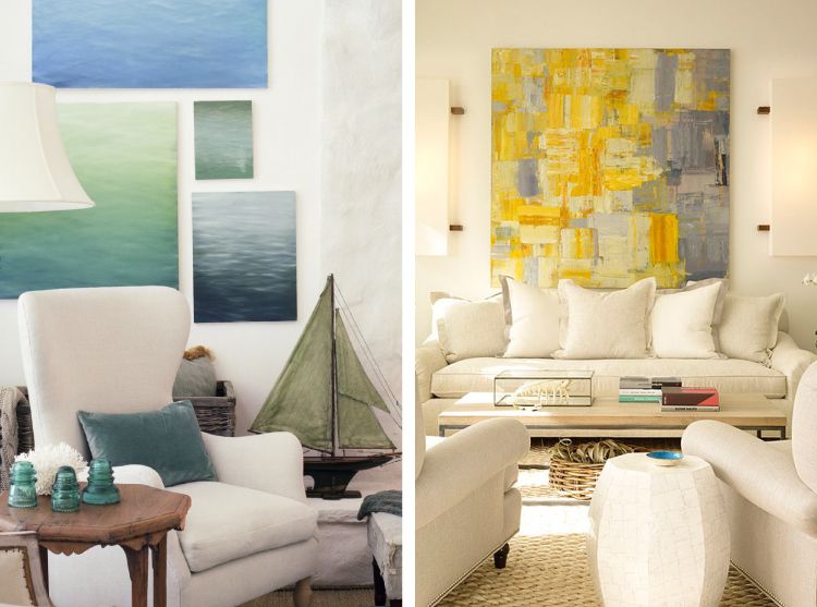 Choose a contrasting color or reflect the hues from your space when you pick art for your walls.
