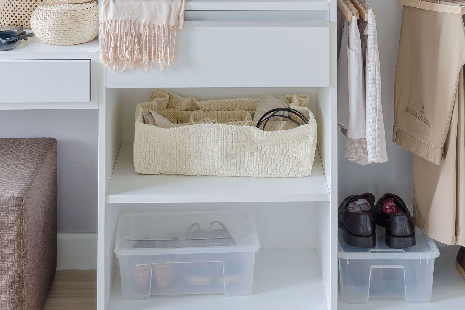 Winter wardrobe organisation_clothes in baskets