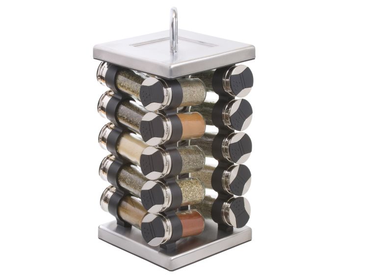 Revolving racks are compact spice storage solutions for small kitchens