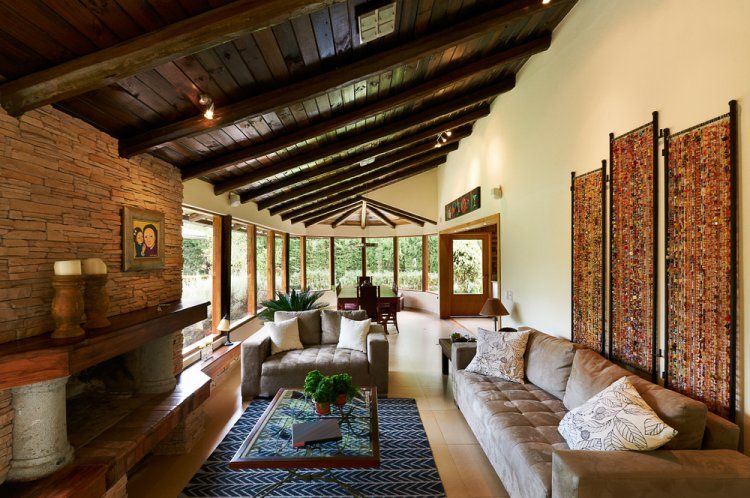 rustic style interiors with exposed wooden beams