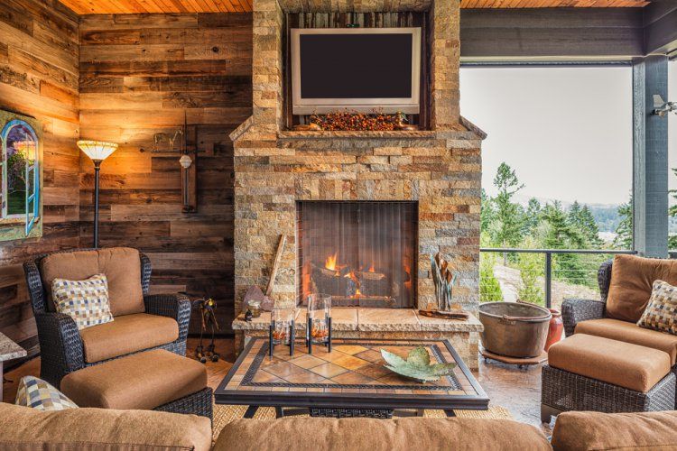 rustic style interiors with fireplace