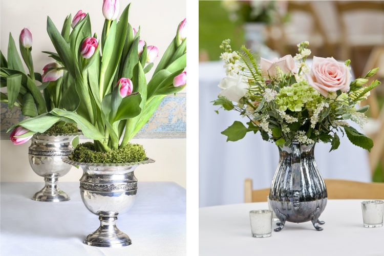 Convert your vintage silver bowls and urns into flower vases. Convert your vintage silver bowls and urns into flower vases.