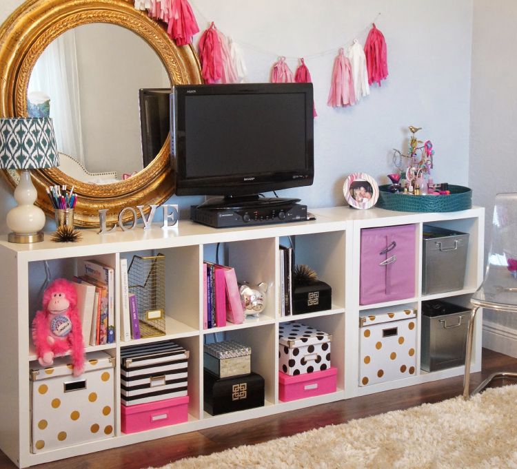Storage in pretty gift boxes to help hide clutter