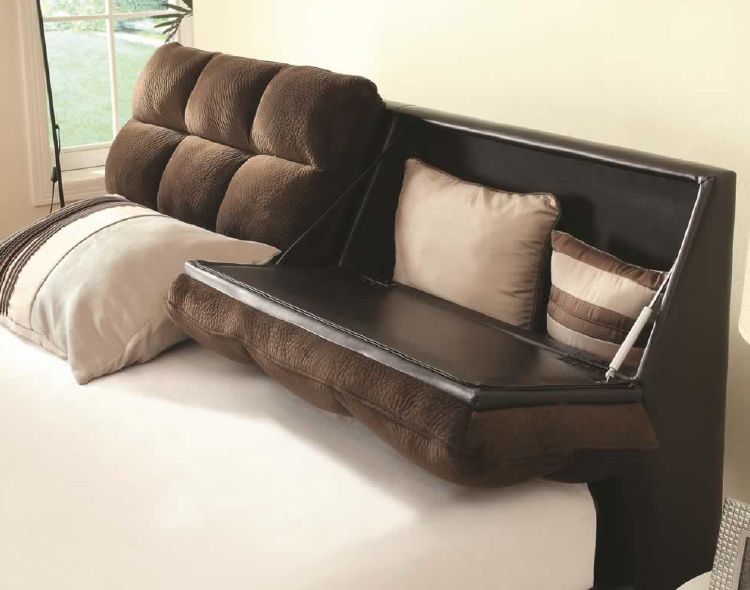 Beds with concealed storage in headboard to conceal clutter