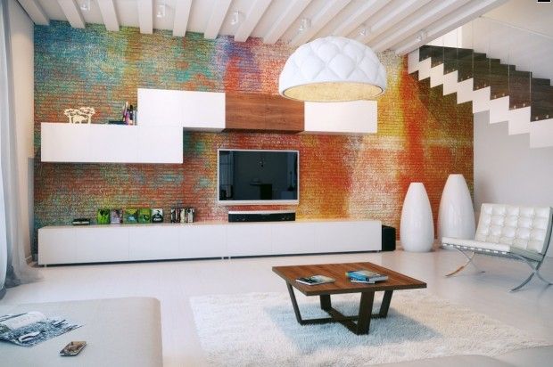 Colorful exposed brick wall