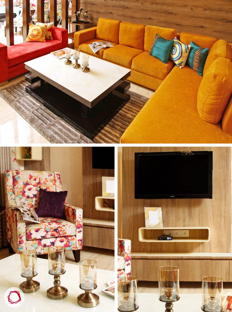 Delhi home renovation_vibrant living room