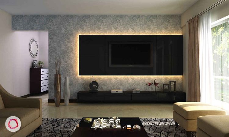 tv wall design backlit