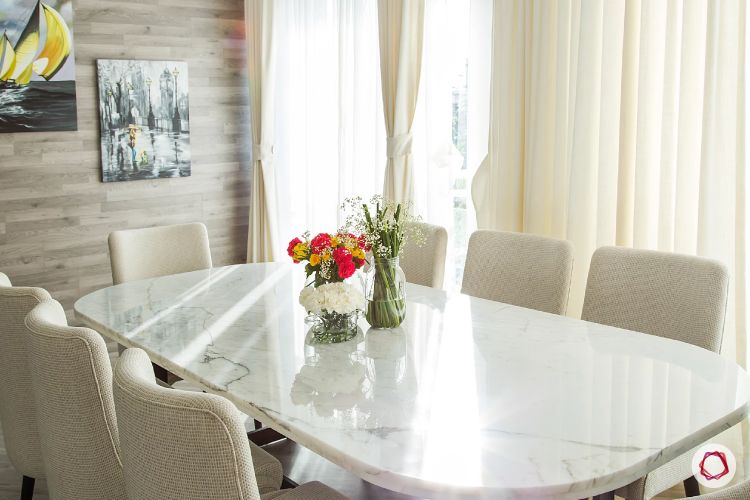 minimalist dining table in marble