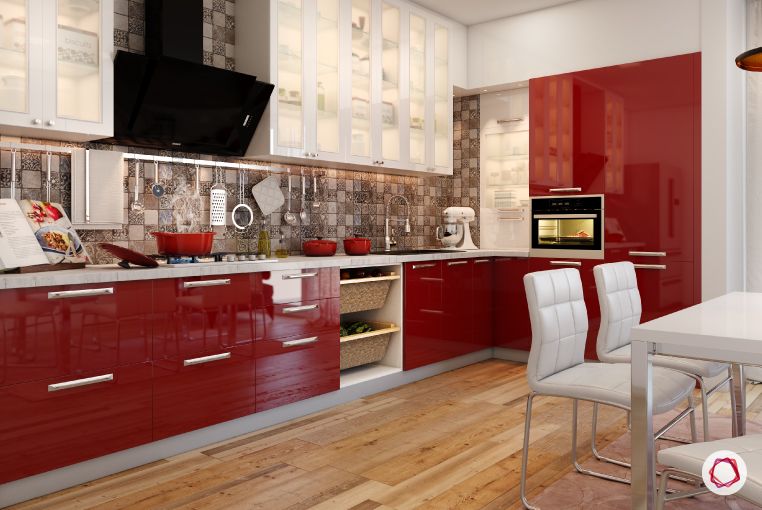 home decor ideas in red - glossy red and white kitchen