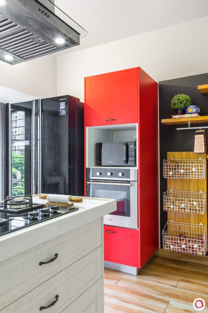 home decor ideas in red - kitchen tall unit in red