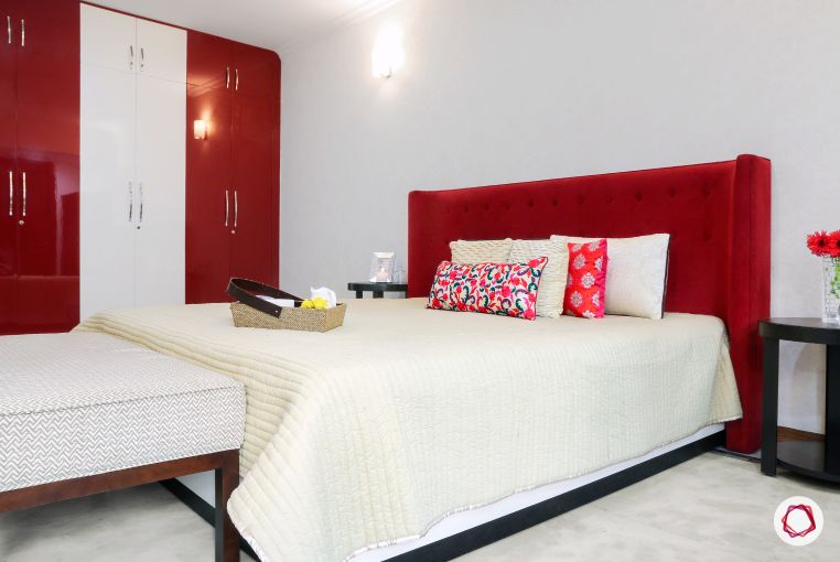 Red and white bedroom outlet walls