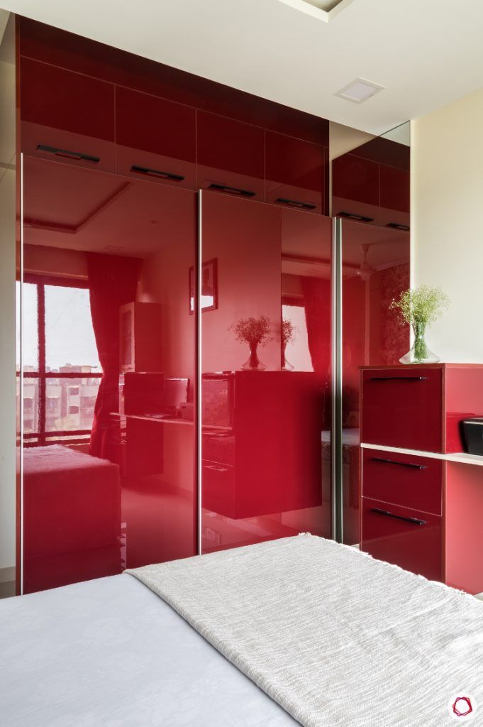 Home Decor Ideas in Red - Glossy Red Wardrobe in Bedroom