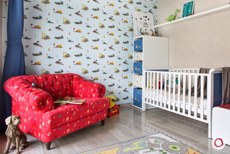 Home Decor Ideas in Red - Red Accent Couch Baby's Room