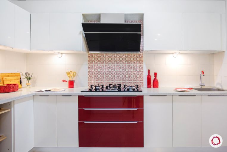 Home Decor Ideas in Red - White n Red Modular Kitchen Design Red Highlights