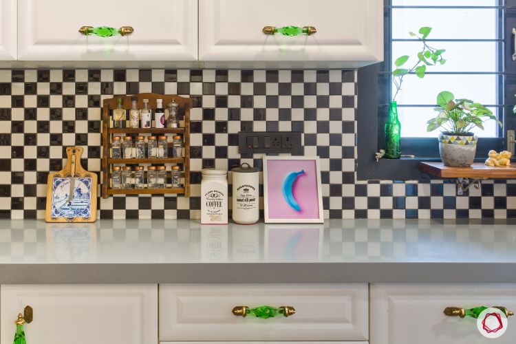 Kitchen Tiles-checkered backsplash tiles-black and white kitchen tiles