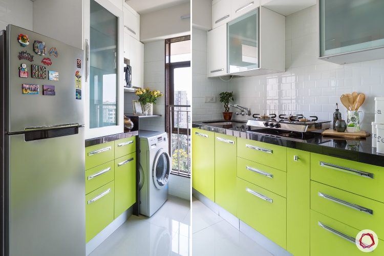 Goregaon home design-green cabinets-handles