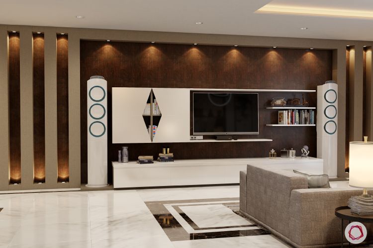 marble floor designs-brown tv unit design