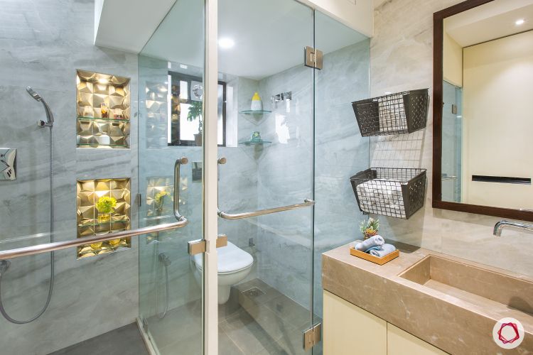 House design-glass doors-shower unit-marble countertop