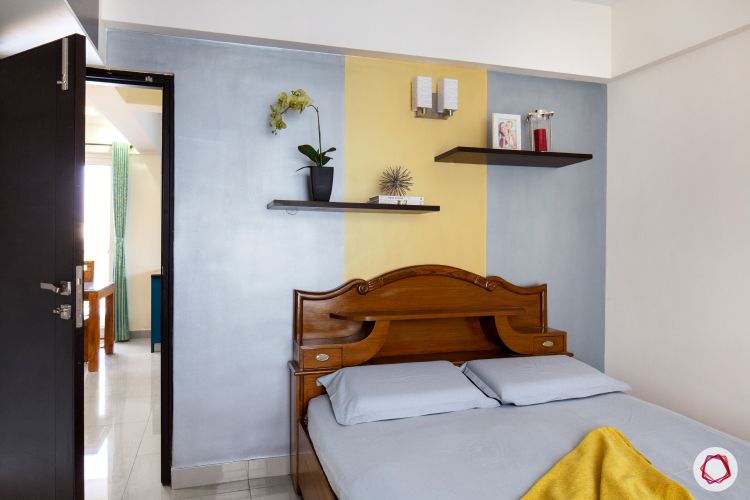 wooden-bed-grey-yellow-accent-wall