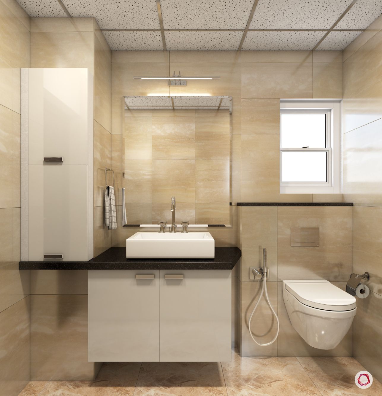mirror-toilet-beige-tiles-vanity-storage-cabinet-towel