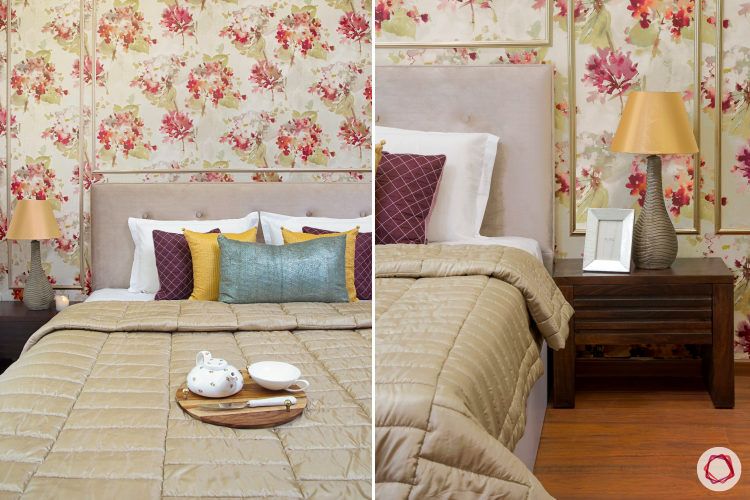 best interior design-floral wallpaper-table lamp-side table