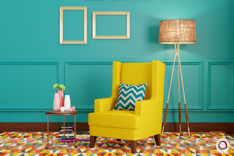 Teal and yellow online accent chair