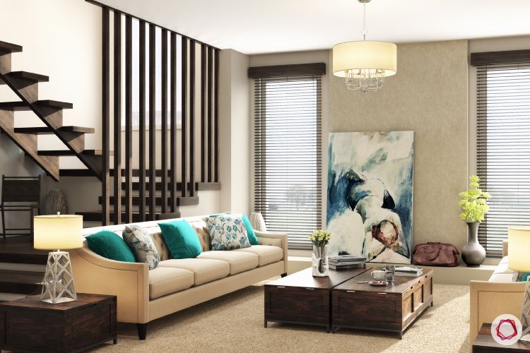 blinds-strip-blinds-living-room-cream-sofa-stairs-rafters-coffee-table
