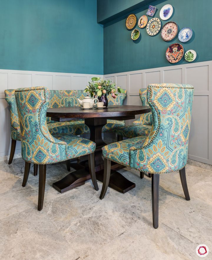 Interior-design-for-1BHK-flat-blue wall designs-blue chair designs