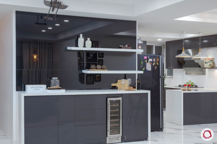 New house design-bar unit-display shelves-mirrored back panel