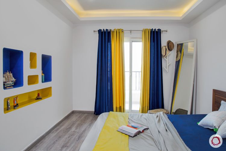 New house design-master bedroom-wall niches-blue and yellow