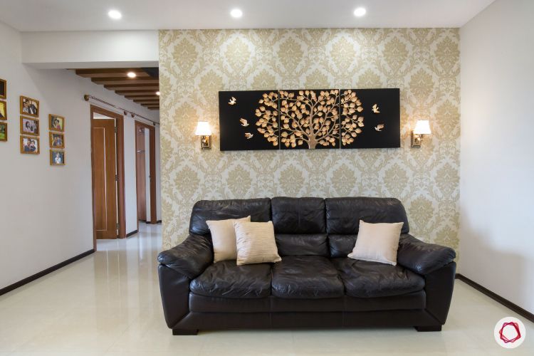 interior living room with couch and wallpaper