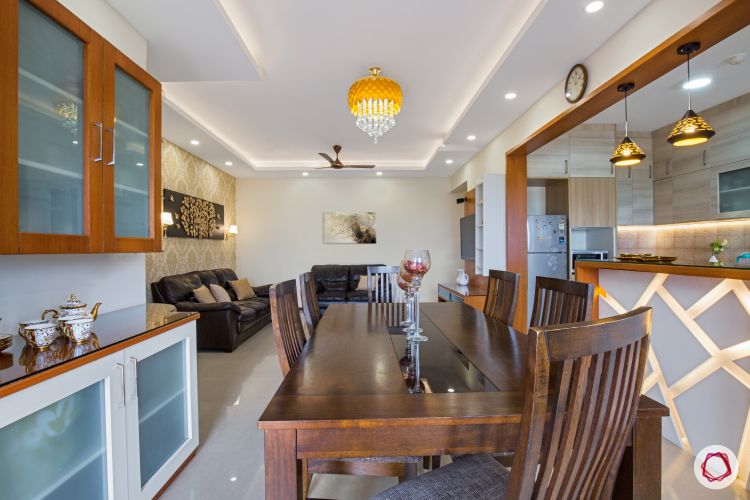 dining room interior with crockery unit