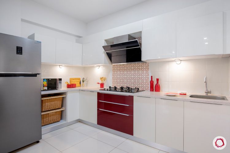 best home design white and red kitchen