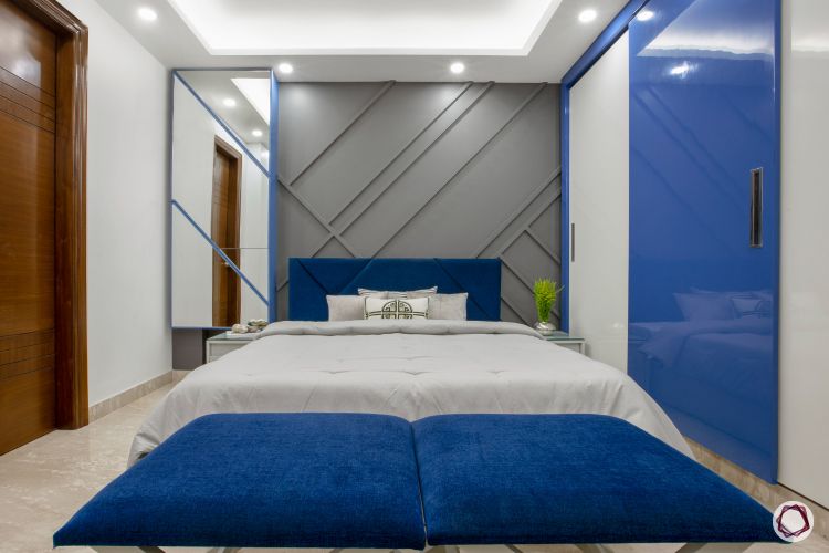 3BHK plan blue and grey bedroom