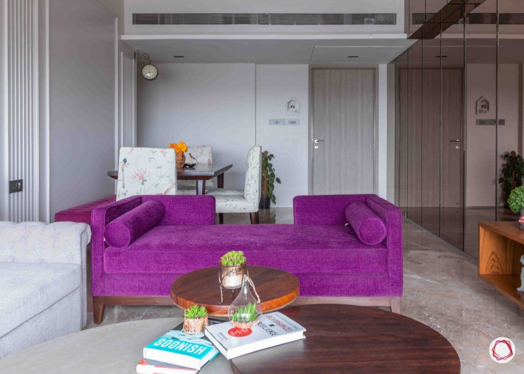 apartment design_purple sofa design-wall moulding designs