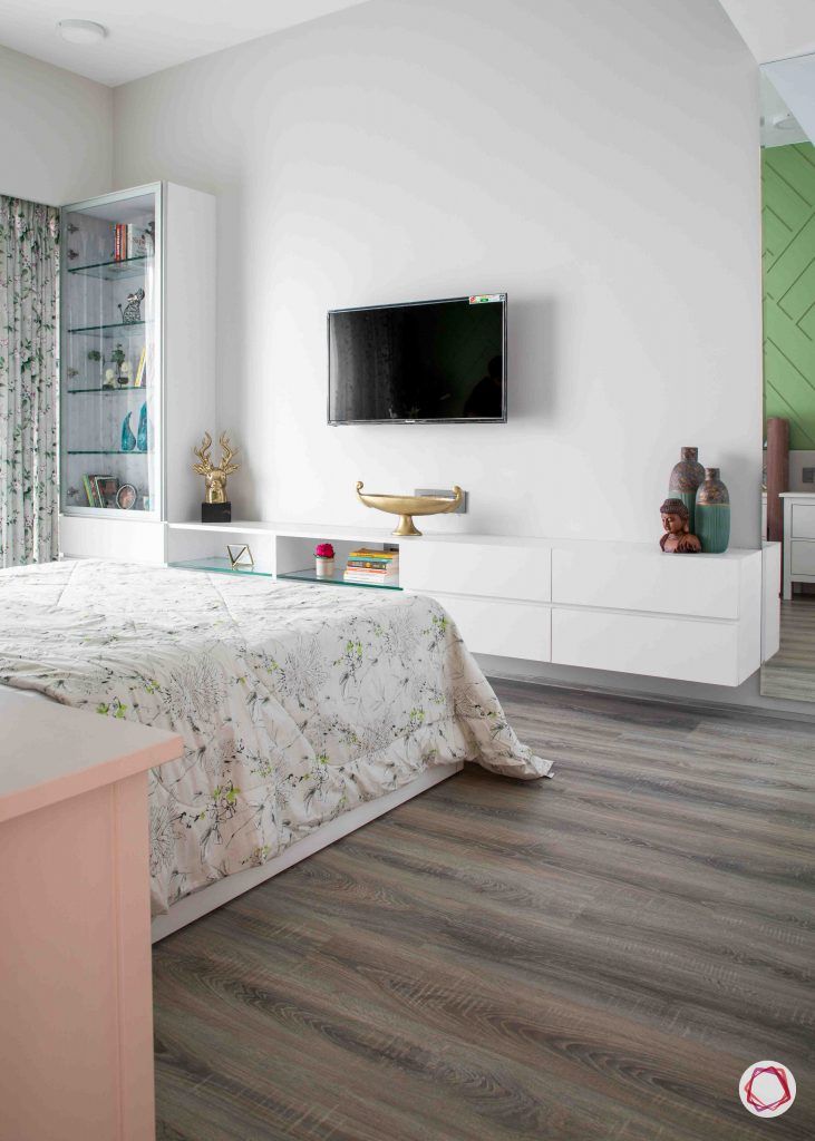 apartment design_wooden flooring design-white tv unit designs