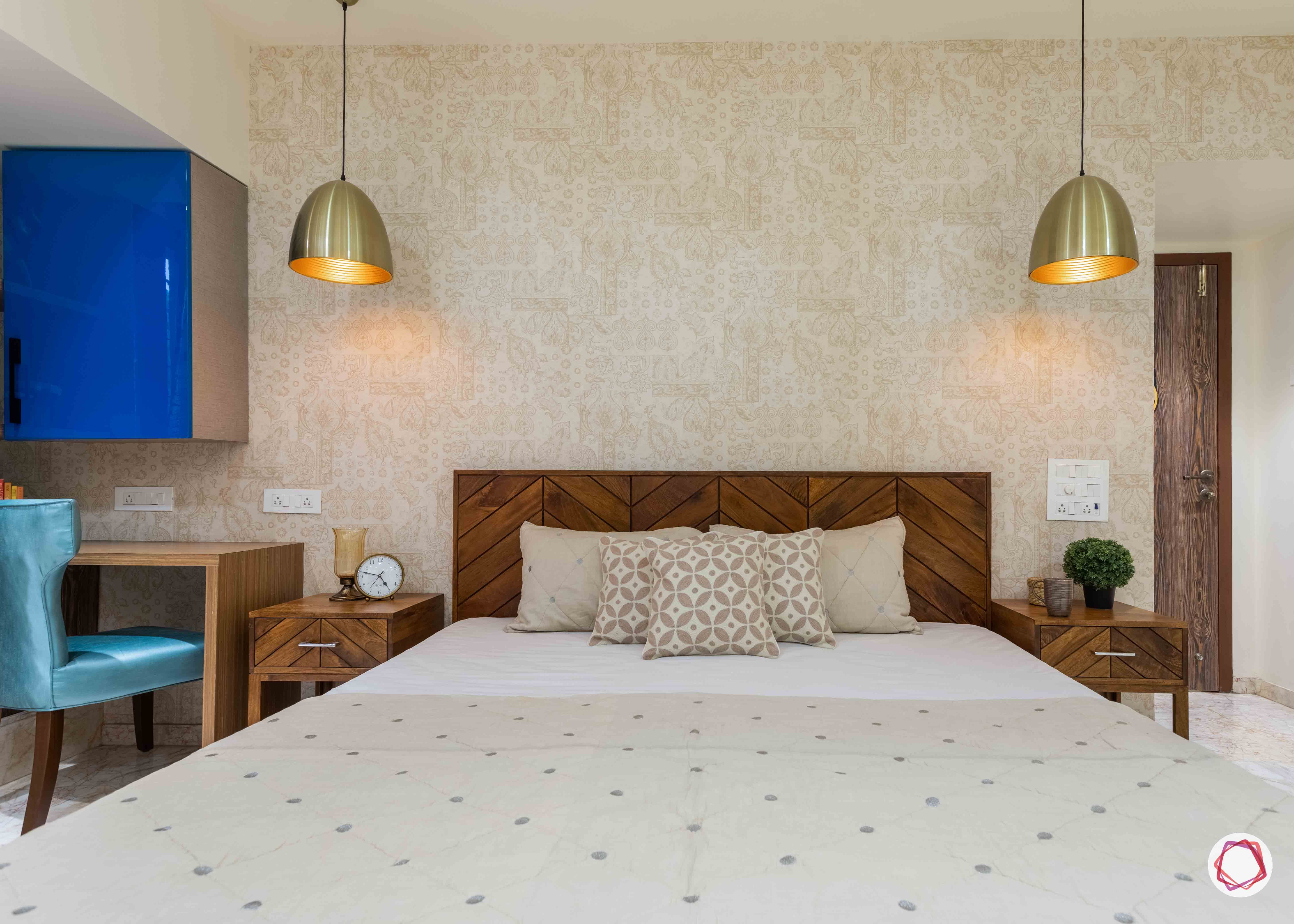 home interior-master bedroom-beige wallpaper