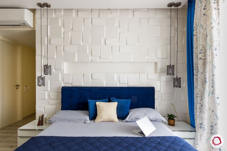 house photos-master bedroom-3D panel-pendant lights
