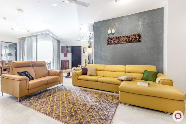 modern design_yellow sofa designs-grey wall paint ideas
