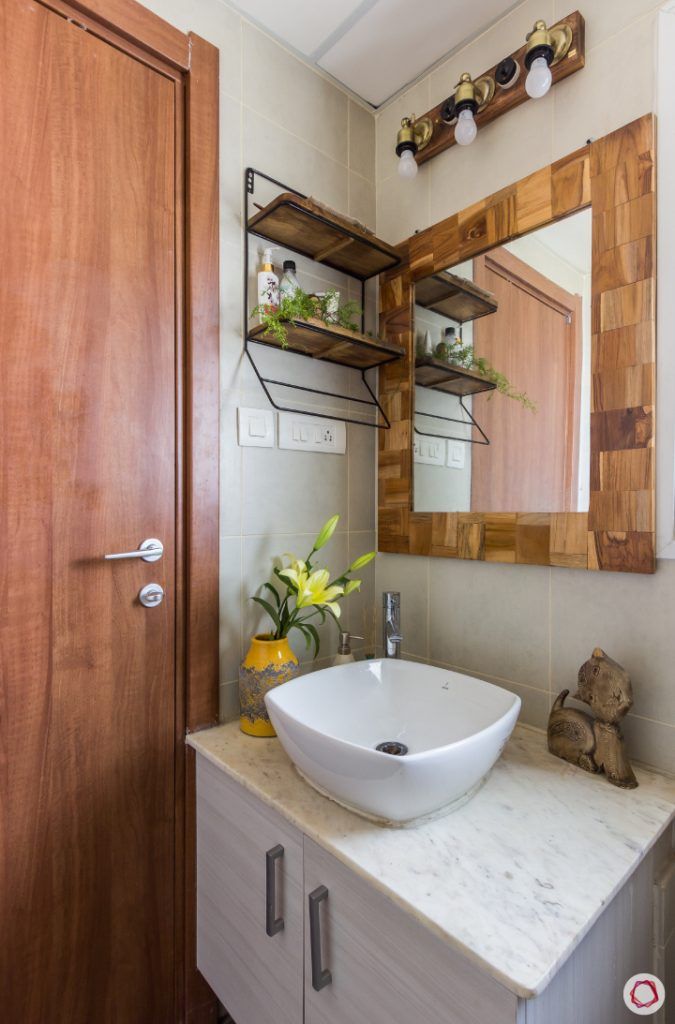 Bathroom remodel_wrought iron shelves