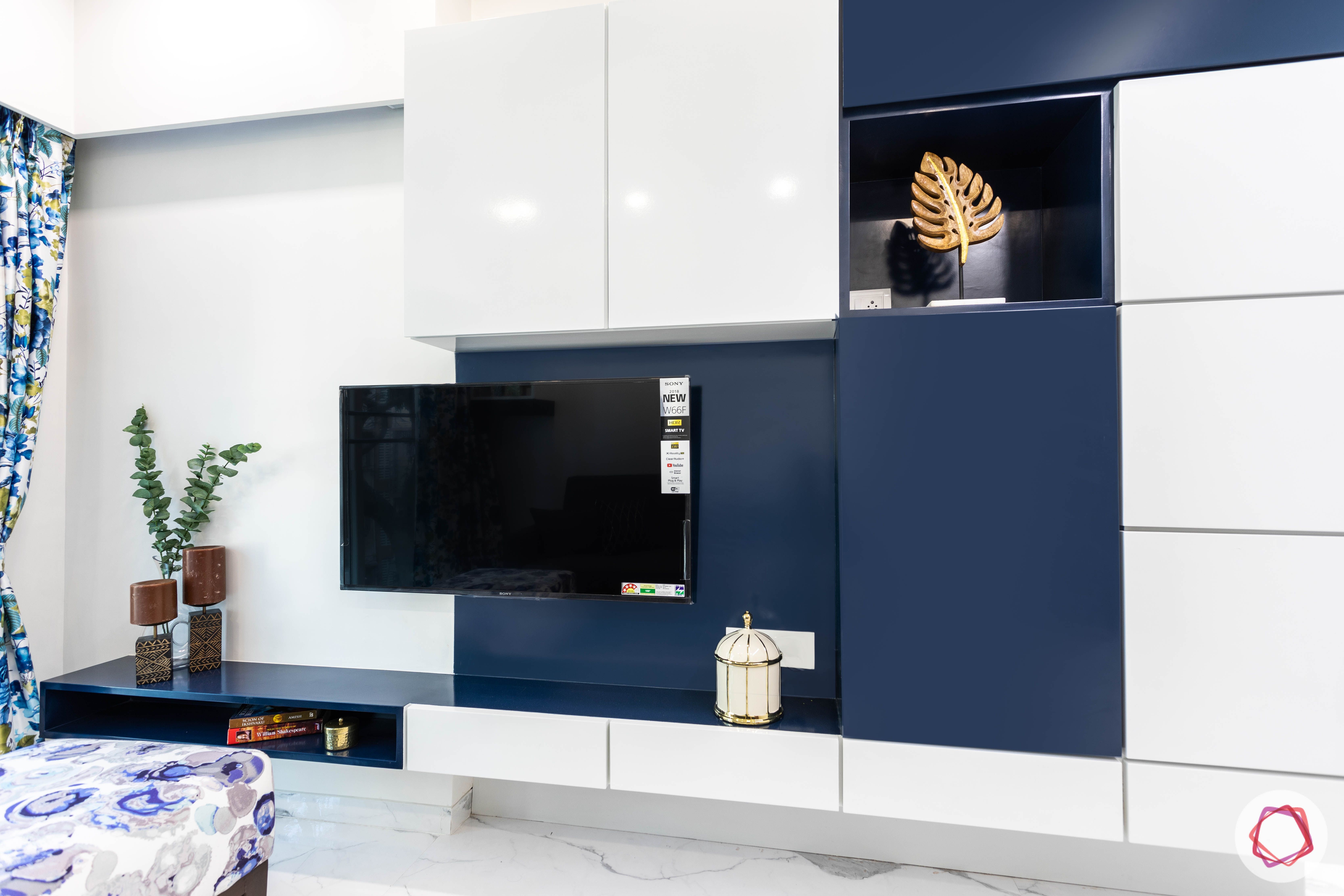 small house plans-TV unit-glossy finish-storage optimised