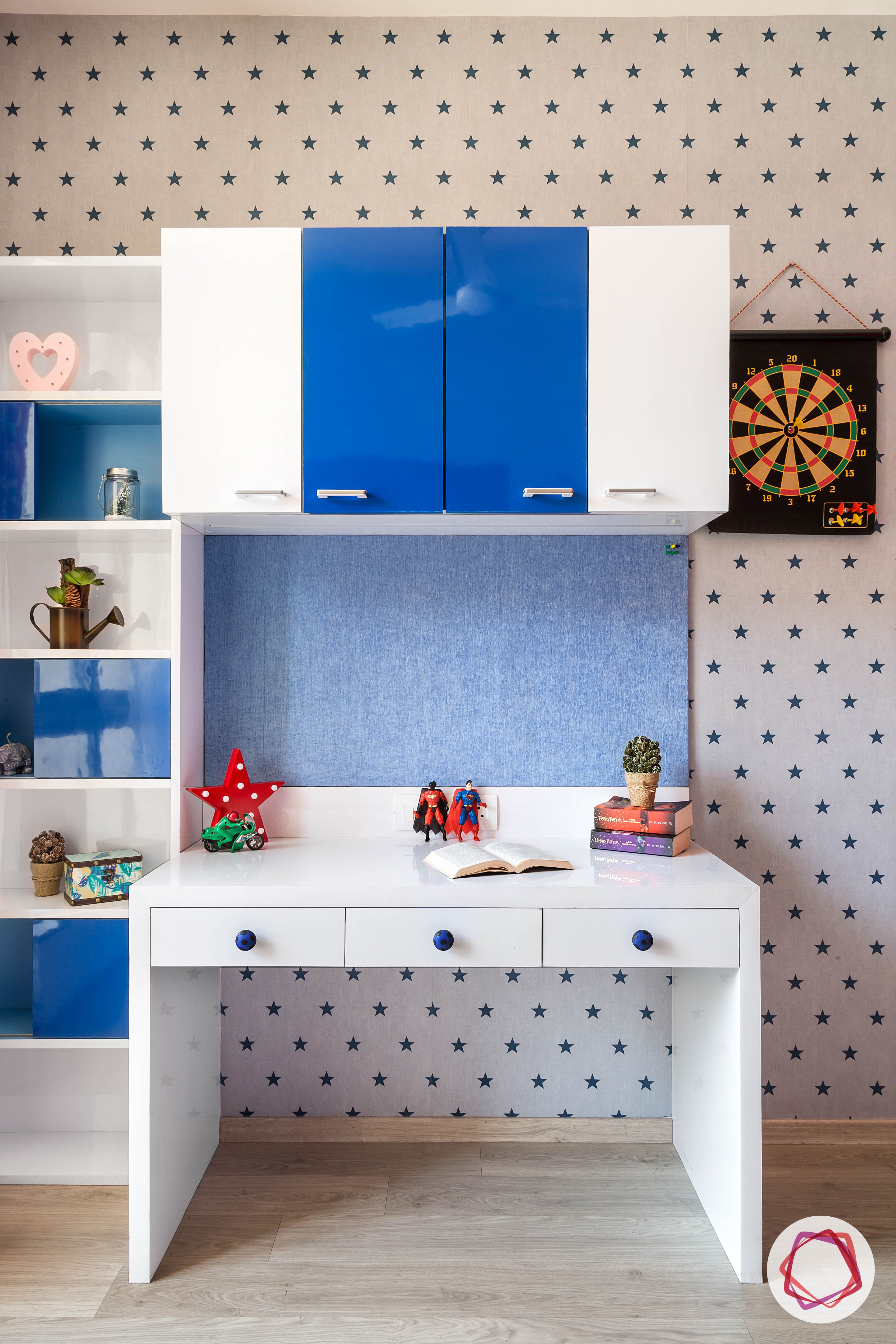 vastu for kids room-white-study-table kids-study-cabinet kids-room-wallpaper