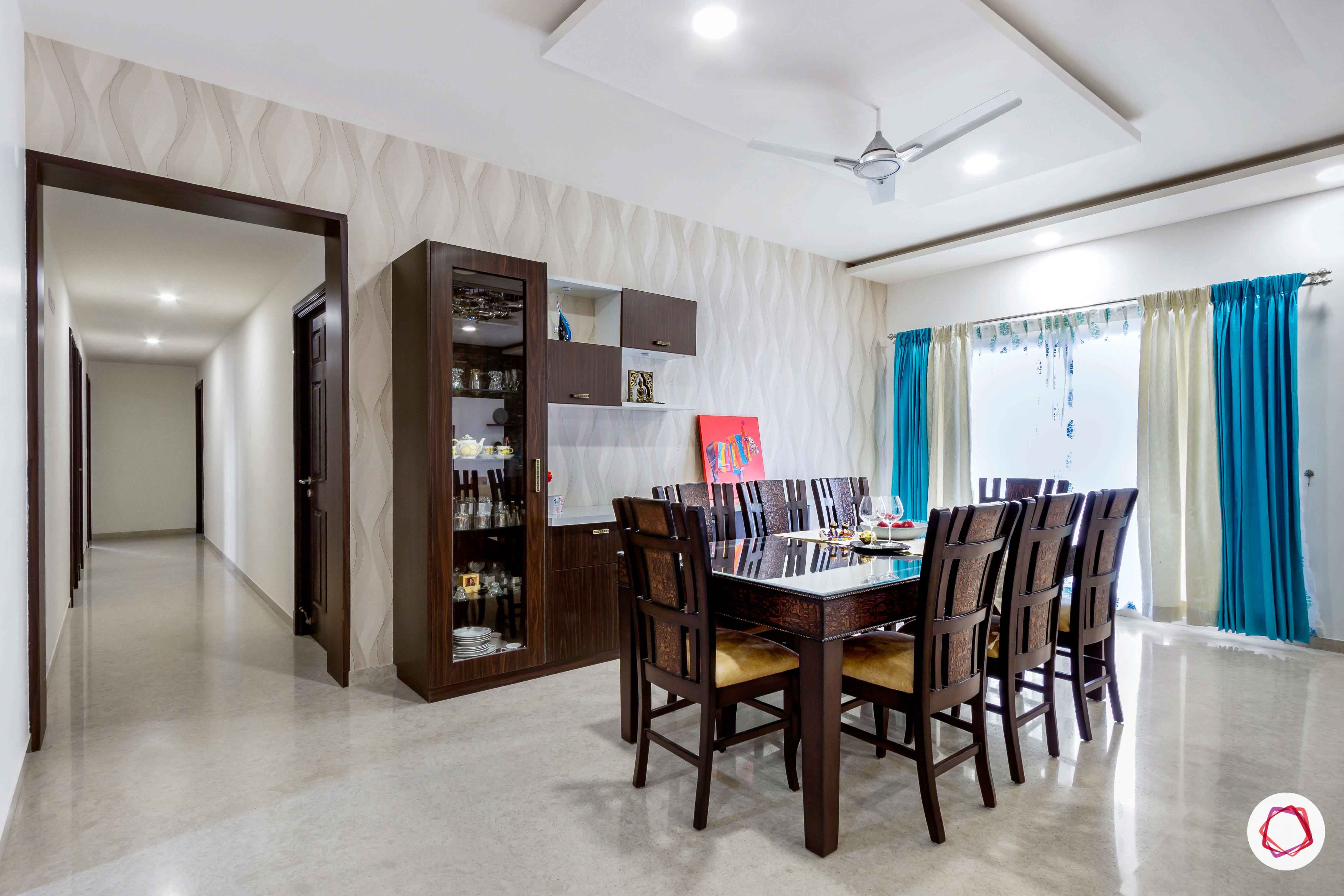 sobha forest view-dining room-wooden dining table-chairs-crockery unit