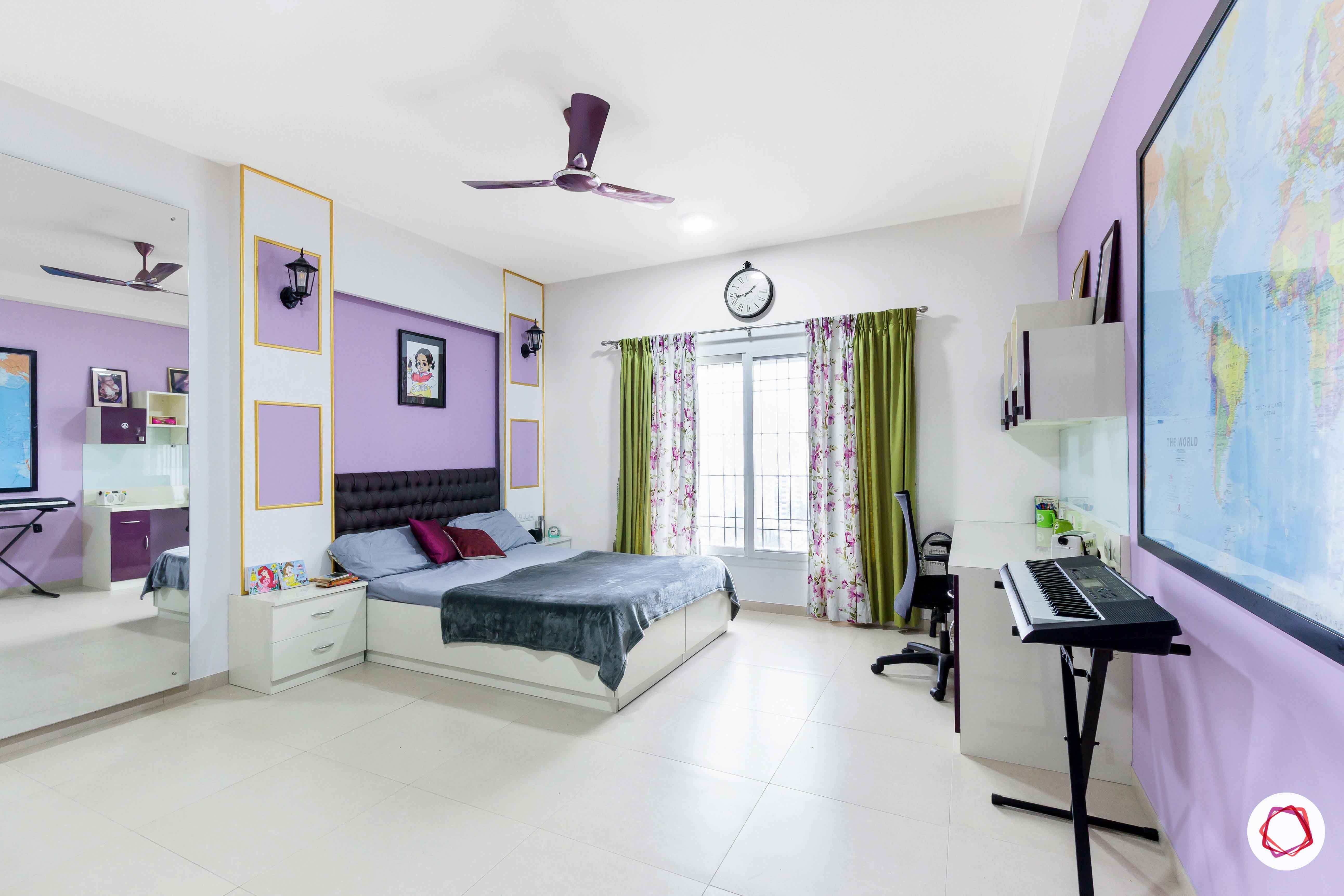 sobha forest view-girls bedroom-purple room-white flooring