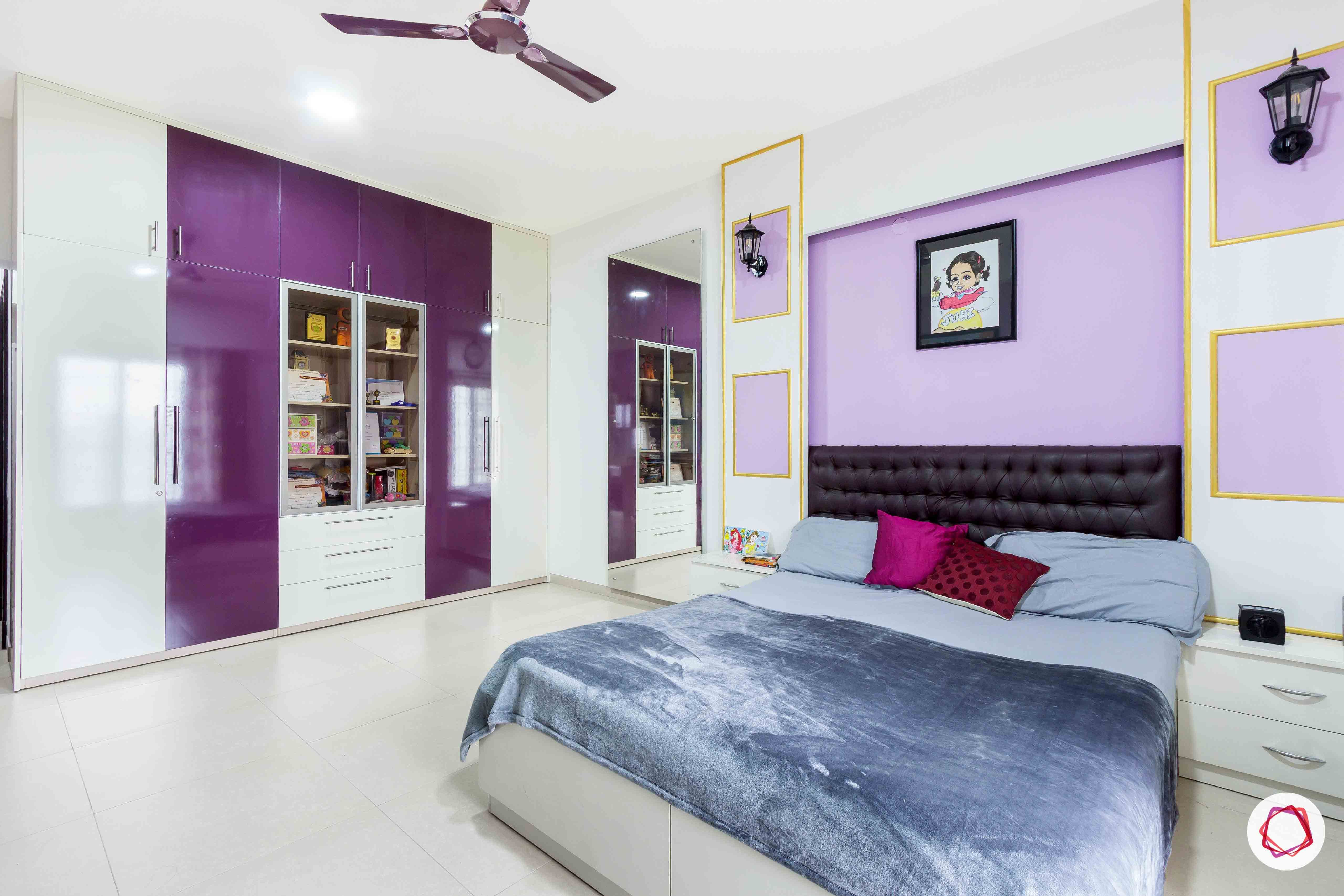 sobha forest view-girls bedroom-purple room-purple and white wardrobes-white flooring